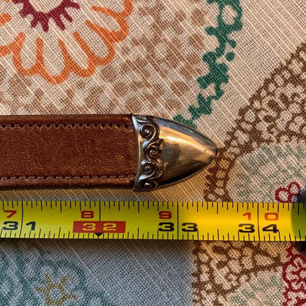 Brown Leather Western-Style Belt with Decorative Silver Hardware - Picture 15 of 15